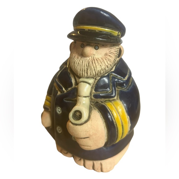 Vintage Navy Boat Captain Figurine Clay Art Nautical Pottery Signed Launa 70s - Picture 7 of 10